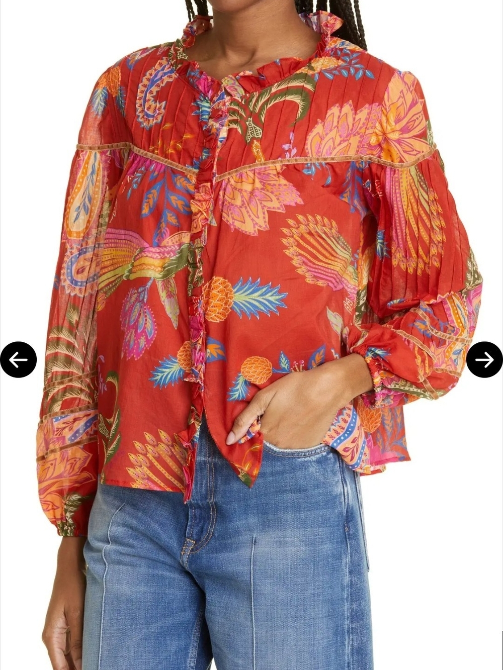 Farm Rio Tropical Paisley Cotton Blouse Size M